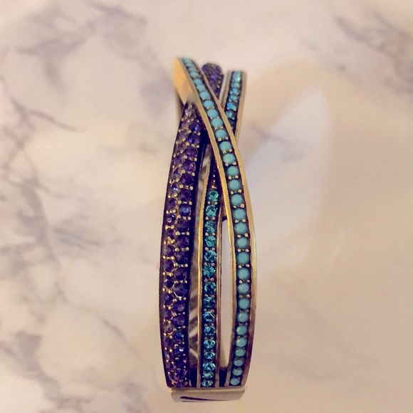 Bracelet bundle brass bracelets Aqua & purple stone detail aqua brass cuff - Picture 5 of 6